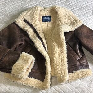 Scoop Faux Shearling Aviator Jacket - Brown & Cream